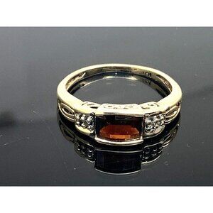 Red Orange Gemstone Diamond Ring 10k Yellow Gold Women's Band Estate Siz…